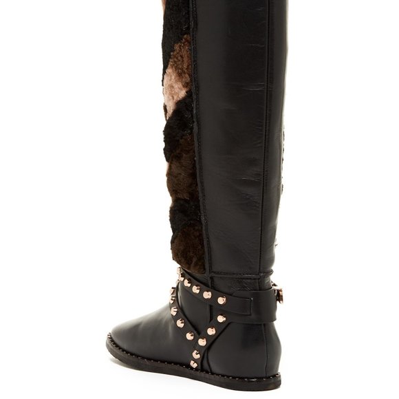 Ivy Kirzhner New Luxe TALL Hidden Wedge Stud Leather & Shearling Boot BLACK πHP - Picture 5 of 17